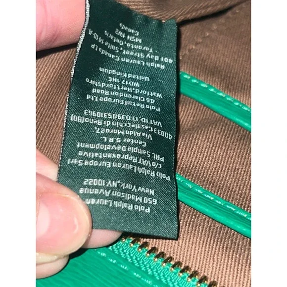 Lauren Ralph Lauren Green Textured Faux Leather Tote Bag Zip Top RL Charm - Picture 3 of 8